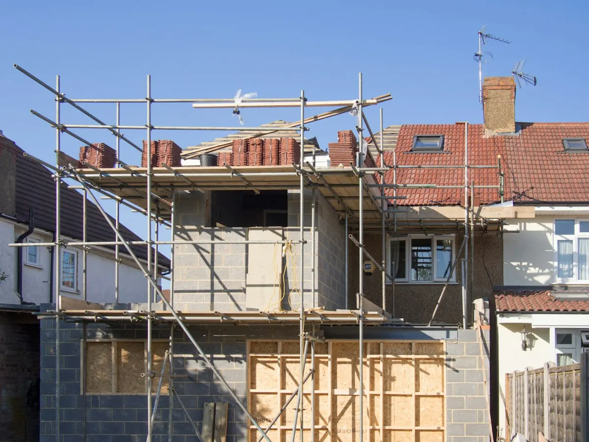Upper floor of a masonry extension under construction